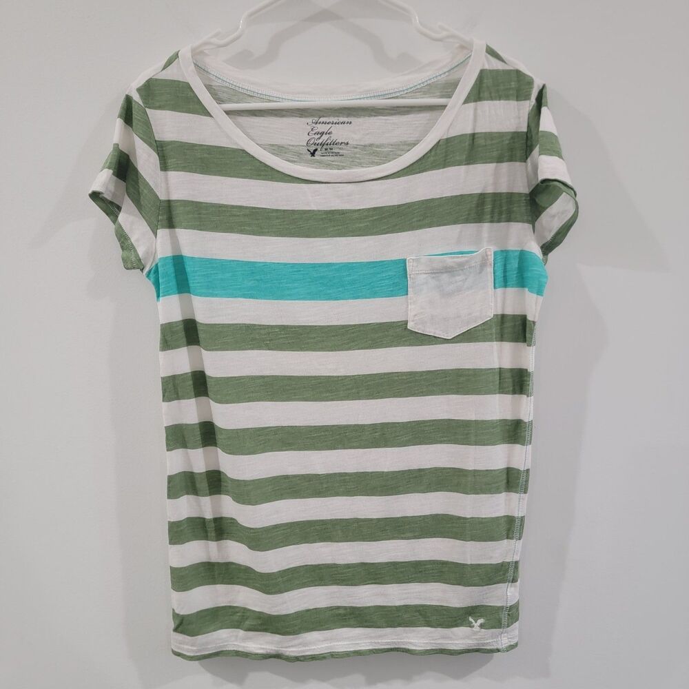 Y2K American Eagle Womens‎ Top Size Medium Striped Fitted Short Sleeve